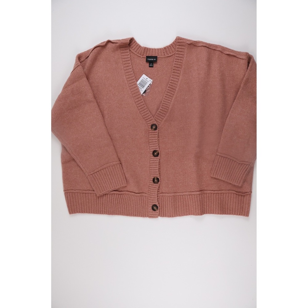 Torrid Womens Cardigan Vegan Cashmere Blush Pink Solid 1X NWT